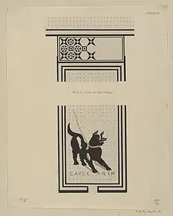 « Pompeia. Dans la maison du poète tragique, Cave Canem », dessin de Prosper Morey, 1835.