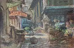 "Scène de marché" Pastel - Marseille circa 1920