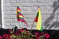 Le drapeau à neuf bandes à côté de l'ancien drapeau à trois bandes