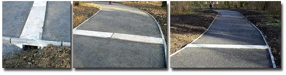 « Lombriducs », permettant aux invertébrés ou à des micromammifères de traverser un chemin. La terre d'origine n'a pas été damée durant le chantier (Parc urbain, Lille).