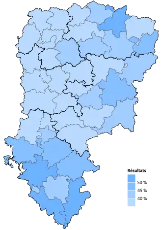 Résultats électoraux de la droite parlementaire au premier tour par canton.