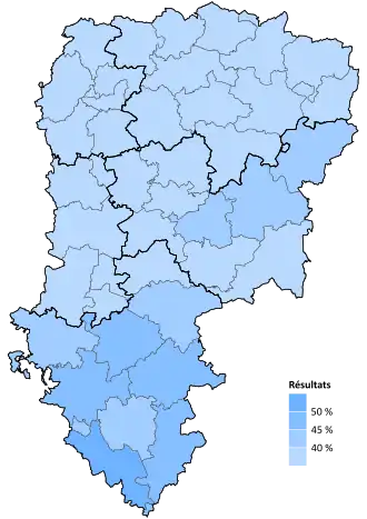 Résultats électoraux de la droite parlementaire au premier tour par canton.
