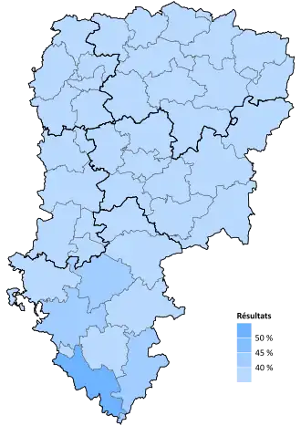 Résultats électoraux de la droite parlementaire au premier tour par canton.