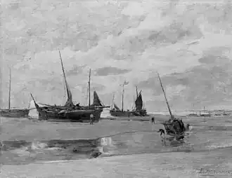 Barques échouées, avant 1914 (huile sur toile ; 21&nbsp;×&nbsp;27&nbsp;cm ; photographie de 1956 du KIK-IRPA), Liège, musée de l'Art wallon.