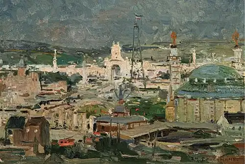 Vue panoramique de l'Exposition Universelle de Liège en 1905.