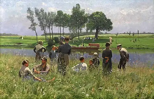 Pique-nique - Paysage sur la LysÉmile Claus, vers 1887Institut royal du patrimoine artistique.