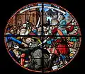 Vitrail de l'église paroissiale commémorant le massacre de 1589.
