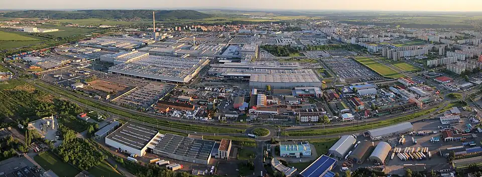 Vue aérienne des usines Škoda.