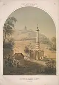 Le monument aux droits de Magdebourg avec en contrehaut le monument à saint Vladimir, lithographie du XIXème s.