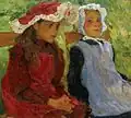 deux fillettes, dans les années 1910, toile, huile, 62х67, collection particulière
