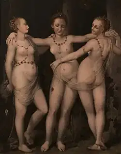 Les Trois Grâces, par Dirk de Quade van Ravesteyn (xviie&nbsp;siècle)