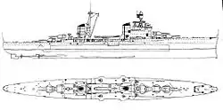 Dessin en coupe d'un navire de guerre