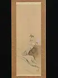 « Poissons sucrés » d'été (ayu). 1785. Rouleau suspendu de droite, d'une paire. encre, or et couleurs sur soie, H. 104 cm. Met
