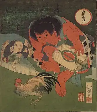 Kintarō arbitre un match entre le coq et Tengu, début du XIXe&nbsp;siècle