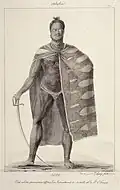 Dessin de Jacques Arago (1819) : Ooro, un des principaux officiers de Kamehameha II. Conservé à l'Honolulu Academy of Arts.
