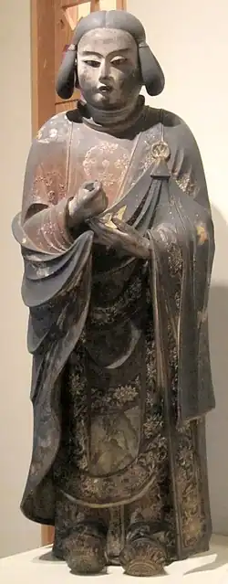 Shōtoku Taishi jeune homme, XVIIe&nbsp;siècle, époque d'Edo, sculpture en bois laqué, Honolulu Museum of Art, Hawaï, États-Unis.