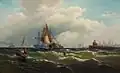 View of Paulus Hoeck (Hook), New Jersey from New York Harbor, vers 1862
