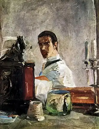 Autoportrait devant un miroir (1882), huile sur carton (40,5&nbsp;×&nbsp;32,5&nbsp;cm), Albi, musée Toulouse-Lautrec.