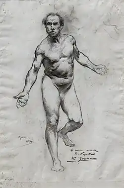 Dessin - Étude académique d'un nu masculin (1888) musée national d'art de Catalogne