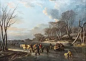 Voyageurs en Traîneau sur une rivière en Hollande - Andries Vermeulen