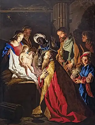 Matthias Stom, Adoration des mages, vers 1640, huile sur toile, 236cm sur 182cm, Toulouse, musée des Augustins