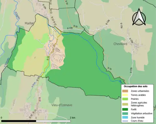 Carte en couleurs présentant l'occupation des sols.