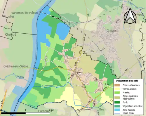 Carte en couleurs présentant l'occupation des sols.
