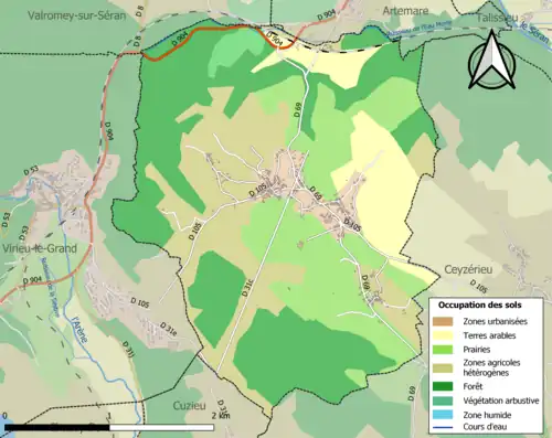 Carte en couleurs présentant l'occupation des sols.