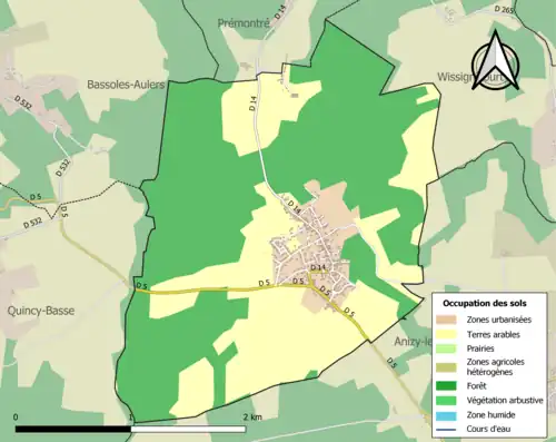 Carte en couleurs présentant l'occupation des sols.