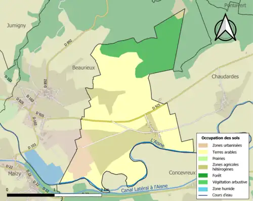 Carte en couleurs présentant l'occupation des sols.
