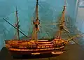 Le Boullongne, flûte de la Compagnie des Indes construite à Lorient en 1758 et qui navigua jusqu'en 1761 (maquette).
