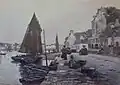 Paul Adhémar-Bellanger : Le quai d'Audierne (1906) [photographie en noir et blanc d'un tableau de ce peintre].