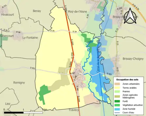 Carte en couleurs présentant l'occupation des sols.