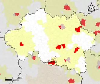Localisation de l'aire d'attraction de Gannat dans le département de l'Allier.