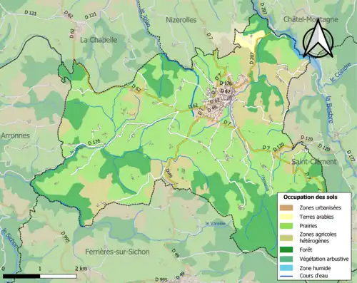 Carte en couleurs présentant l'occupation des sols.