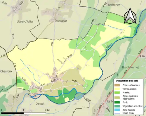 Carte en couleurs présentant l'occupation des sols.