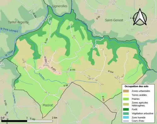 Carte en couleurs présentant l'occupation des sols.