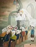 Tableau de mission du RP Cariou (début XXe&nbsp;siècle) : Michel Le Nobletz prêchant dans une chapelle de Douarnenez