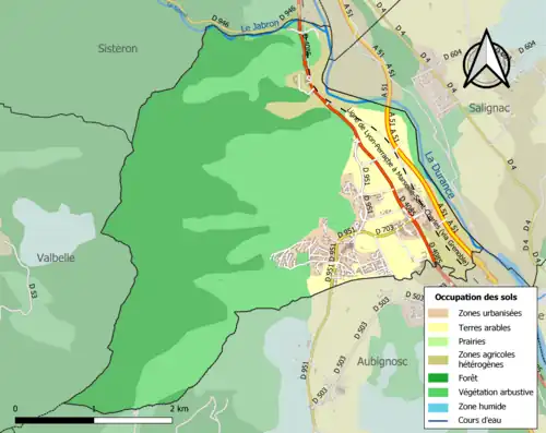 Carte en couleurs présentant l'occupation des sols.
