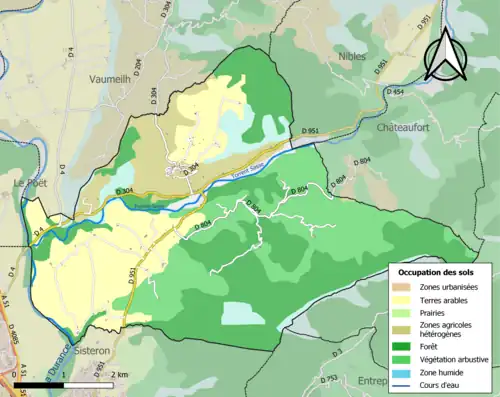 Carte en couleurs présentant l'occupation des sols.