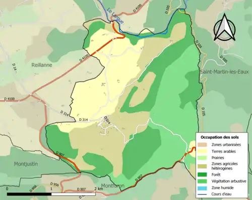 Carte en couleurs présentant l'occupation des sols.