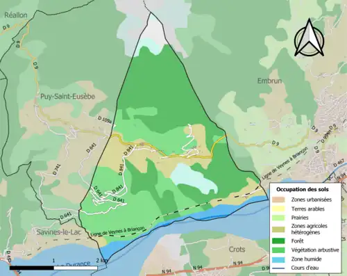 Carte en couleurs présentant l'occupation des sols.