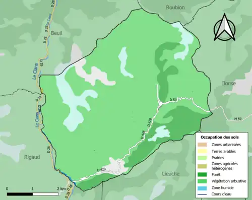 Carte en couleurs présentant l'occupation des sols.