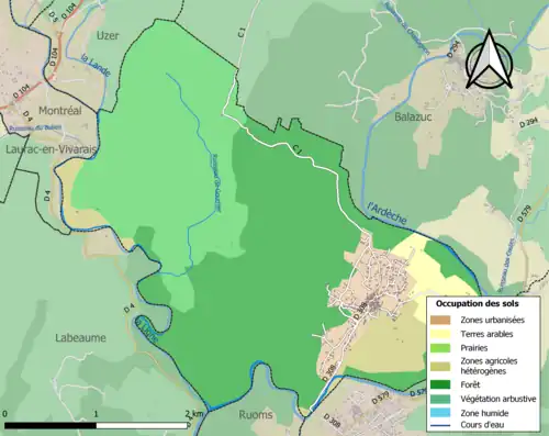 Carte en couleurs présentant l'occupation des sols.