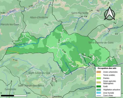 Carte en couleurs présentant l'occupation des sols.