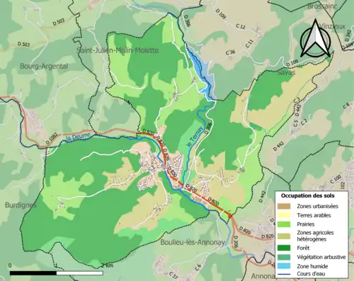 Carte en couleurs présentant l'occupation des sols.