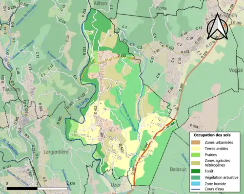 Carte en couleurs présentant l'occupation des sols.