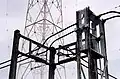Système aérien de commutation des feeders symétrisés qui acheminent sur les antennes rideaux les signaux HF venant des blocs émetteurs du bâtiment technique du Centre&nbsp;E