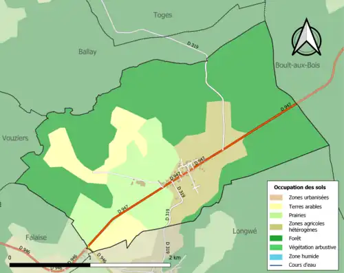 Carte en couleurs présentant l'occupation des sols.