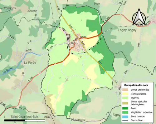 Carte en couleurs présentant l'occupation des sols.